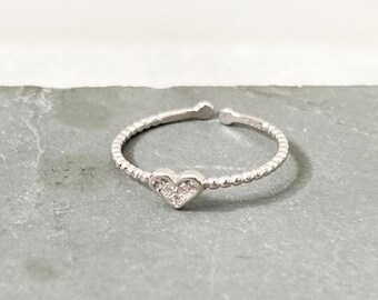 Adjustable silver heart ring, heart ring sterling silver, dainty heart ring, Open heart Ring, stable Ring, minimalist ring, love ring