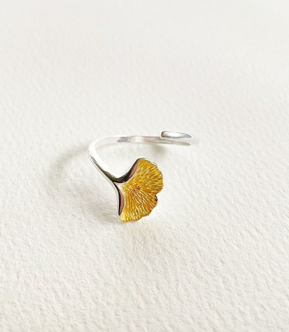 925 Sterling Silver Ginkgo Leaf Ring Gold Ginkgo Jewellery Etsy