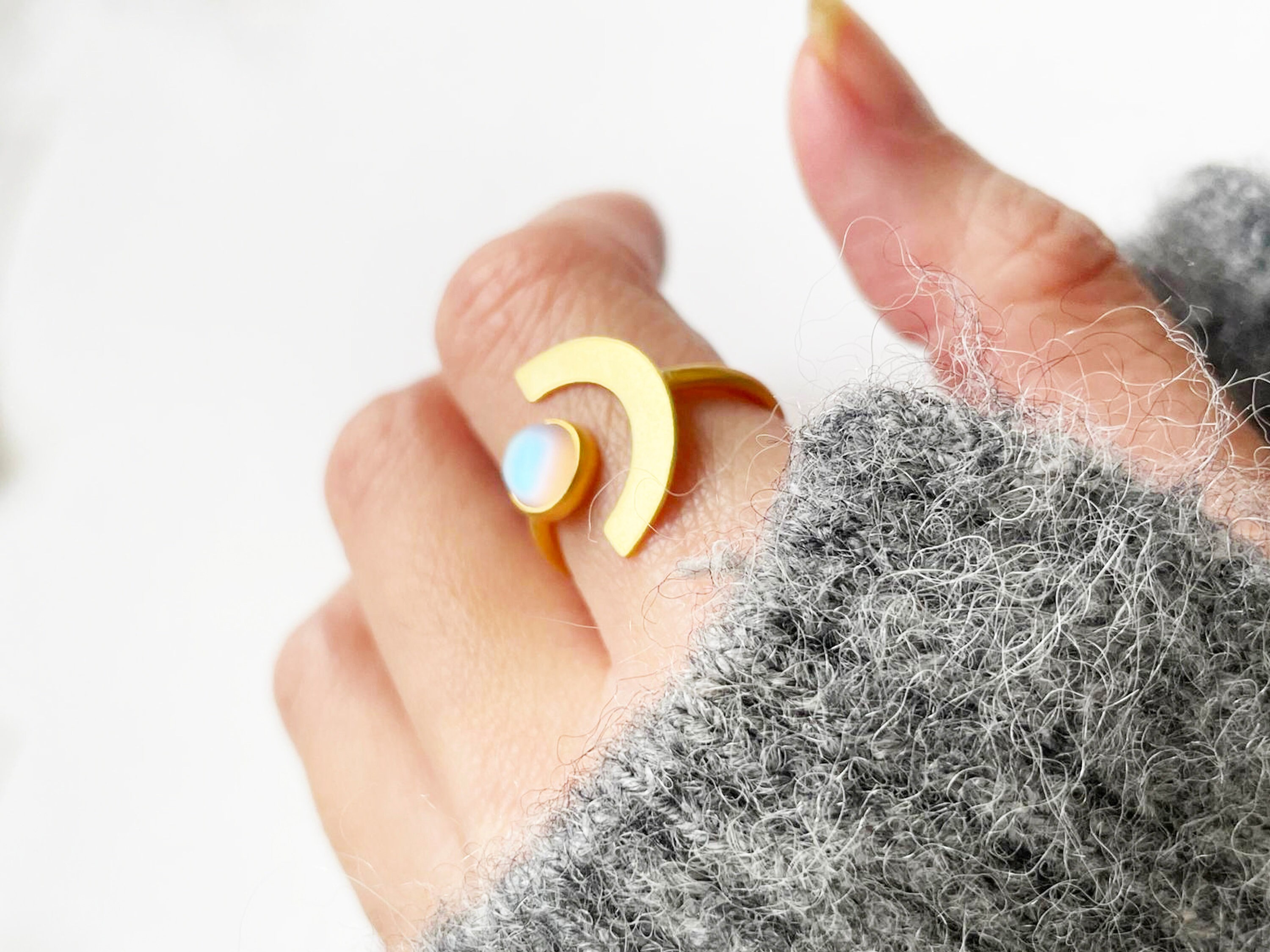 14K Solid Gold Moon Ring, Crescent Moon Ring, Tiny Moon Ring, Gold