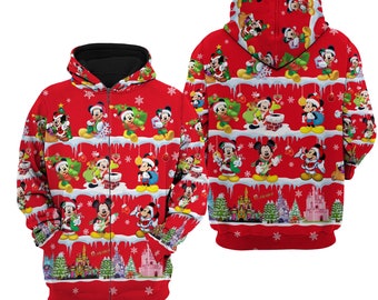 Mickey Mouse Red Christmas |Disney Sweatshirt/Hoodie/Fleece Jacket |Stylist Unisex Cartoon Graphic Outfits |Clothing Men Women Kids Toddlers