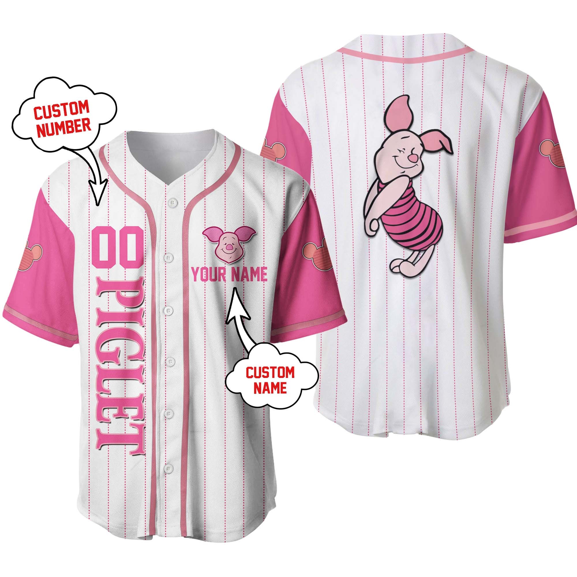 Discover Piglet Pink Winnie The Pooh | Disney Unisex Cartoon Graphic Casual Outfits | Custom Baseball Jersey Personalized Shirt Kid Youth Men Women