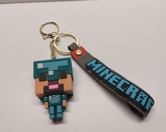 Minecraft Schlüsselanhänger "Steve mit Diamantrüstung" NEU 3D robust Silikon Geburtstag Geschenk Talisman Autospiegelanhänger