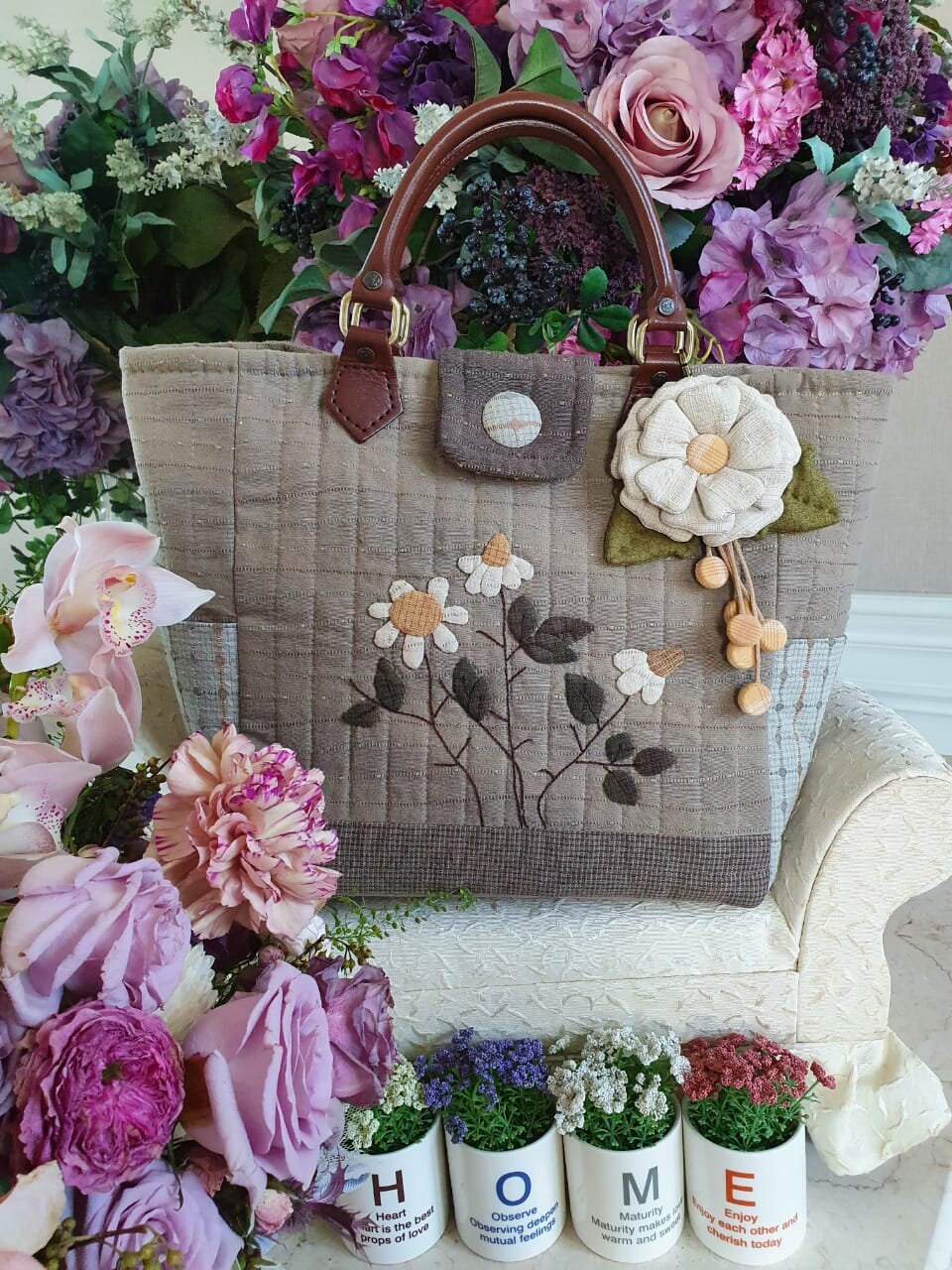 Handmade Flower Patchwork Bag with Flower Charm Etsy