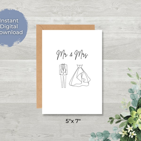 Printable Wedding Congratulations Card, Wedding Card, Digital Download Only