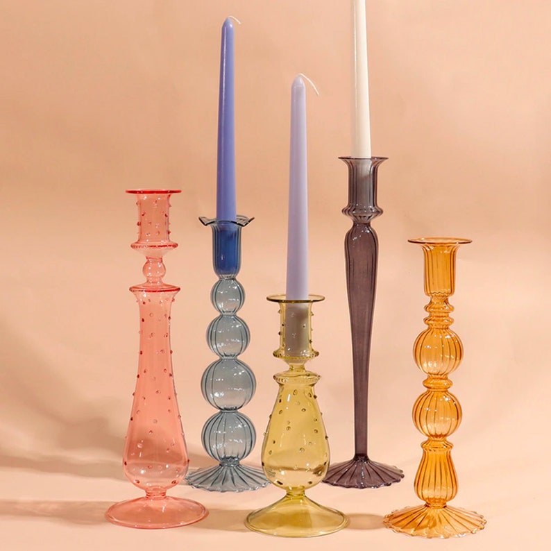 Colourful Artistic Candle Holders Different Glass Candlestick Etsy