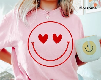Comfort Colors® Smiley Face Shirt,Valentines day Shirt,Valentine's LOVE Shirt,Valentines Gift,Valentine Shirt,Heart Smily Face Shirt