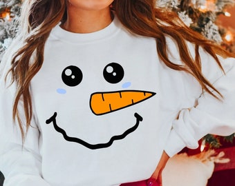 Youmymine Women Hoodie Pullover Christmas Long Sleeve Cartoon Snowman Print Sweatshirt Xmas Jumper Top