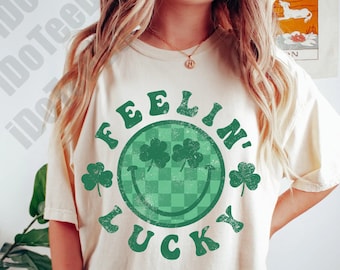 Comfort Colors® Feeling Lucky Shirt,Retro St Patty's Day Shirt,St Patricks Day Shirt,Distressed Shirt,Lucky Clover Shirt