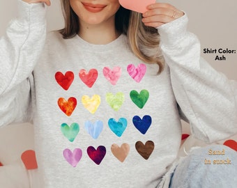 Watercolor Heart Sweatshirt/Crewneck,Heart Sweatshirt,Valentine's Day Sweatshirt,Valentines Pullover,Love Sweater,Hearts,Valentines Sweater,