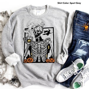 Hot Coffee Skeleton Sweatshirt/Hoodie, Skeletons Happy Halloween Unisex Sweatshirt, Halloween Pumpkin Skull Sweatshirt,Canvas Tote Bag