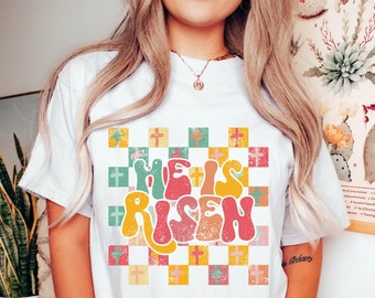 Comfort Colors® He Is Risen Shirt,Easter Shirt,Retro Easter Shirt,Religious Easter Shirt,Bible Verse Easter Tee,Easter Shirt