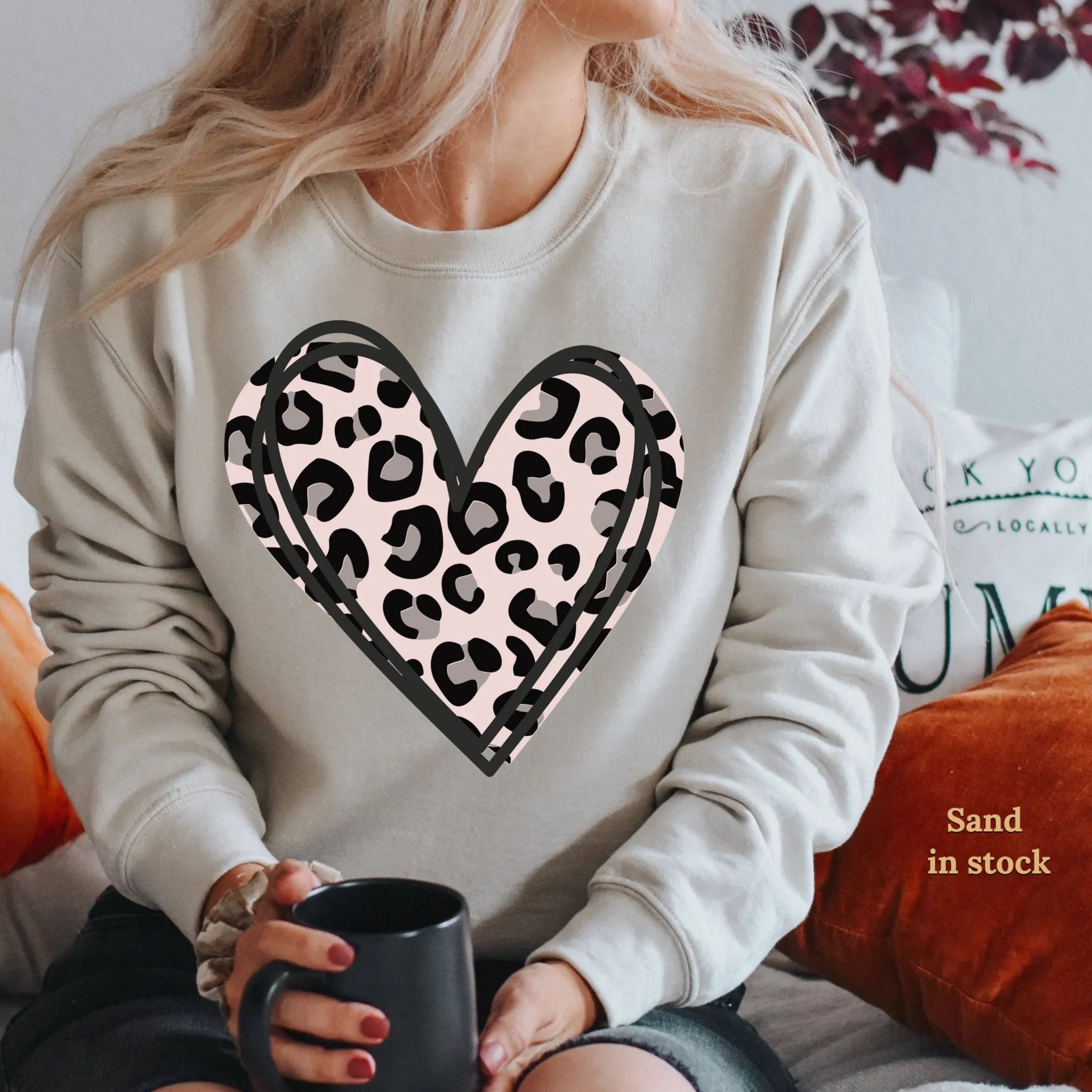 Leopard Heart Sweatshirt valentine Sweatshirt gift for Her love Sweatshirt valentines Day Sweater cheetah Heart Sweater valentines Crewneck Etsy