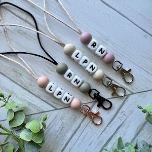 RN • Neutral lanyard • Nurse gift • key holder • breakaway • silicone bead