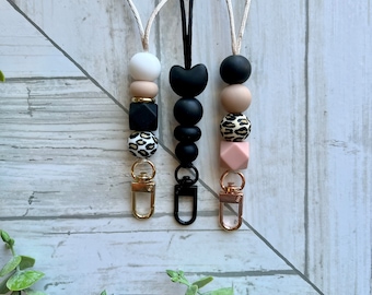 Neutral lanyard • teacher nurse gift • leopard • silicone bead • necklace