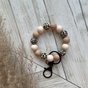 Llavero neutro • pulsera de leopardo • cuentas de silicona • muñequera • clip