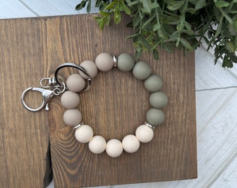 Neutral bead keychain • bracelet • hands free • stretchy silicone bead wristlet