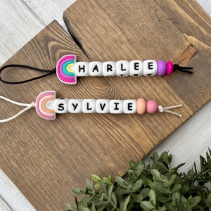 Rainbow name keychain backpack tag kids gift image 1