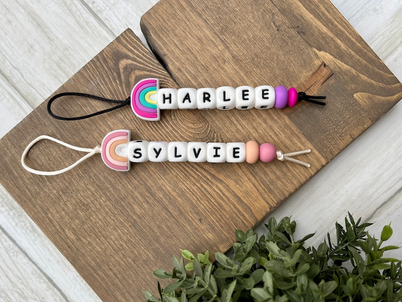 Rainbow name keychain backpack tag kids gift image 1