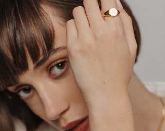 Signet Ring, Statement Rings, Gold Signet Rings, Bold Geometric Ring, , Irregular ring gold, gd rings women, duo initial ring