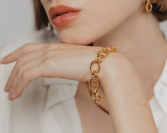 Bracelet, U Link Bracelet 14k Gold Plated, U Link Chain Bracelet, U Link Bracelet Rose Gold, Chains Gold Bracelet. Charm Bracelets