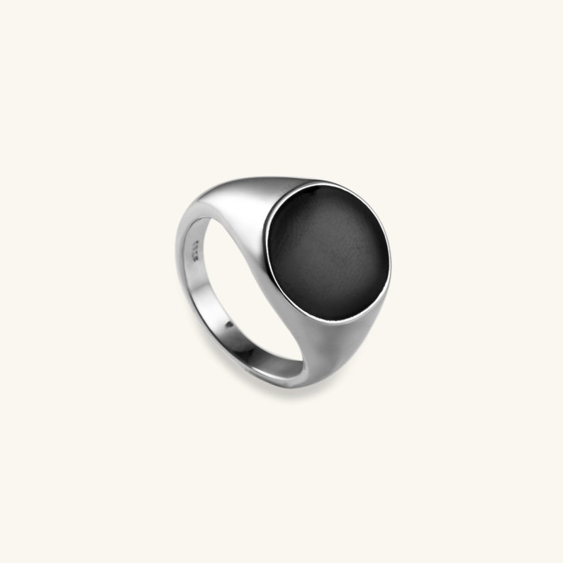 Statements Ring Black Onyx Ring, Signet Ring, Sterling Silver Statements Rings, Duo Initial Ring, Gemmed Signet Rings for women image 3