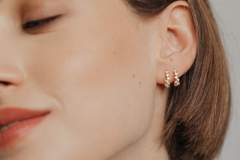Earrings ,Pave Hoop Earrings, Gold Earrings, Stud Earrings, Hoop Earrings, Zircon Earrings, Gemstone Earrings, minimalist Earrings. Earrings image 3
