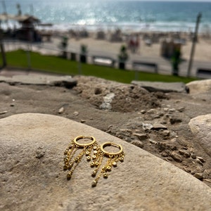 Chain Drop Earrings, Long Gold Tassel Earrings, Dangle Earrings, Long Dangle Earrings, Gold Chain Earrings, Statement gold hoops, Bold hoops image 8