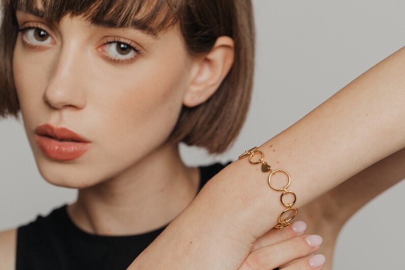 bracelet 18kt Plated Gold Bracelet for Woman, Layering Chain Bracelet, Stack Bold Silver Bracelet, Gold Link Bracelet, Gift for Her image 1