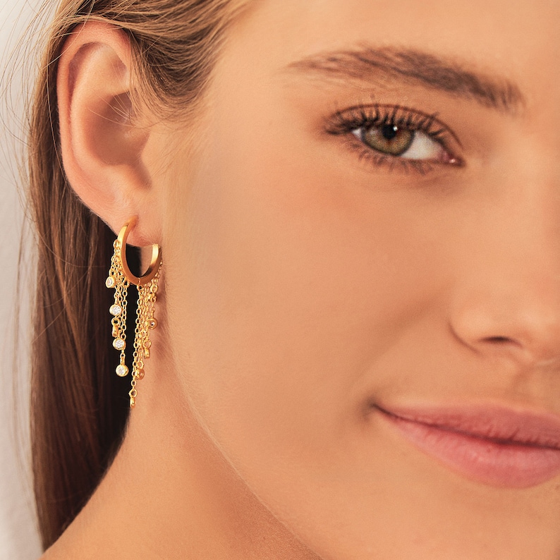 Chain Drop Earrings, Long Gold Tassel Earrings, Dangle Earrings, Long Dangle Earrings, Gold Chain Earrings, chain drop earrings, Bold hoops