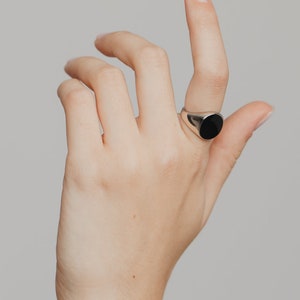 Statements Ring Black Onyx Ring, Signet Ring, Sterling Silver Statements Rings, Duo Initial Ring, Gemmed Signet Rings for women image 5