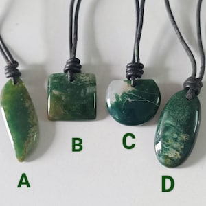 Moss agate necklace, lucky gemstone crystal pendant necklace, unisex design for men & women, rock amulet jewelry, green moss agate necklace