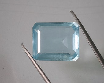 Aquamarine gemstone, large size emerald cut aquamarine, blue aquamarine cut stone, march birthstone, ring size gemstone, large size octagon