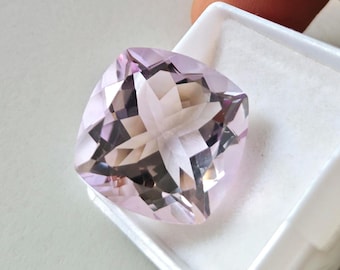 18x18 MM Cushion Light Pink Amethyst Gemstone – 21.10 Ct. Amethyst Faceted Lavender Stone, Rose de France Amethyst, light purple amethyst