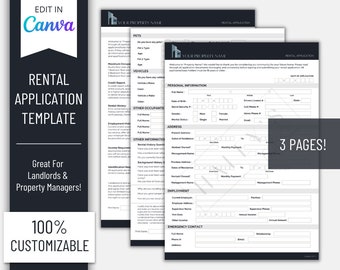 Editable Rental Application Template | Fillable Landlord Documents | Property Manager Leasing Application | Customizable | Edit In Canva