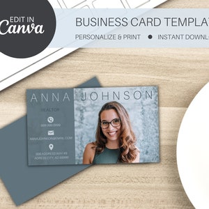 Modèle de carte de visite professionnelle moderne | Imprimable et numérique | Carte de visite personnalisable avec photo | agent immobilier | Modifier dans Canva