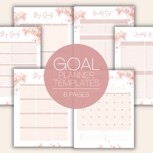 6 Fillable Goal Planner Templates | Monthly, Quarterly & Yearly Goal Checklist | Pink Girly Goal Planners | Instant PDF Download | Printable