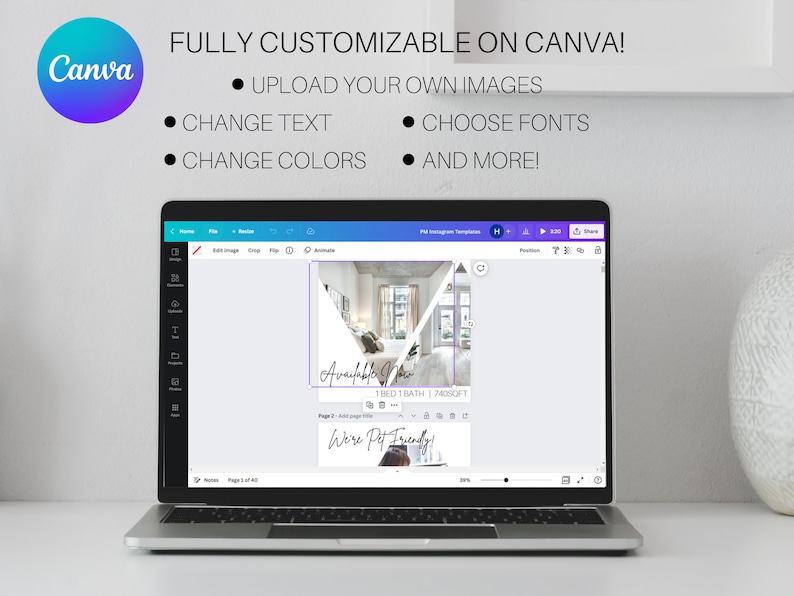 Editable in Canva. A Free editing platform where you can make any changes you want to the photos, text, format, colors, etc. Download and Share!