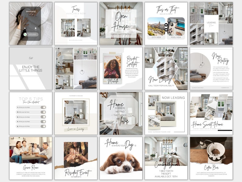 40 total templates that you can duplicate, edit, customize and use as many times as you want for Instagram posts.