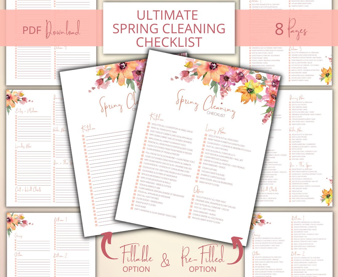 Ultimate Spring Cleaning Checklist | Home Cleaning Planner | Fillable ...