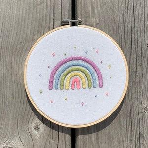 Hand Embroidered Pastel Rainbow Hoop - Wall Decor - Rainbow Art
