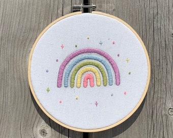 Hand Embroidered Pastel Rainbow Hoop - Wall Decor - Rainbow Art
