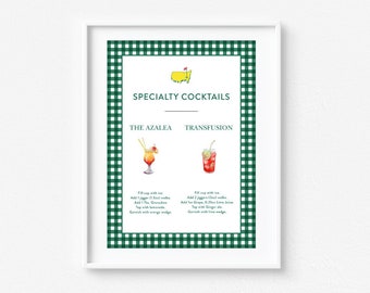 Masters Specialty Drinks Sign, List Ingredients, Specialty Cocktail Menu, Masters Green, Golf, Arnold Palmer, Transfusion, Let's Par-Tee