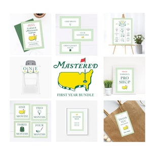 Lot anniversaire 1re année, invitation vichy vert, tableau d'étapes importantes, cartes de nourriture, cartes d'étape importante, bannière de chaise haute, enseigne de boutique professionnelle