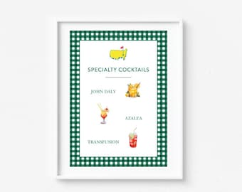Masters Specialty Drinks Sign, Specialty Cocktail Menu, Masters Green, Mastered First Year, First Birthday, Golf, Let's Par-Tee, Hole in One