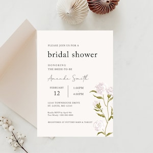 Townhouse Floral Shower Invite, Bridal Shower, Baby Shower, Wedding Shower, White Flowers, Elegant Shower, Template, Editable