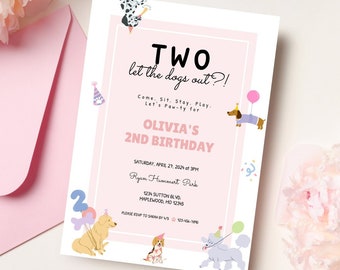 Two Let The Dogs Out Invitation, Second Birthday, Let&#39;s Paw-ty, Dog Invite, Puppy, 2nd Birthday, Toddler Birthday, Template