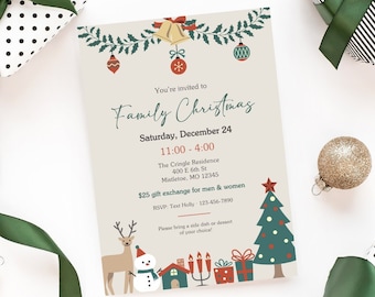 Christmas Party Invitation, Holiday Invitation, Family Christmas, Christmas Dinner, Xmas Invitation, Holiday Party, Template