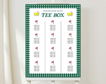 Golf Seating Chart, Dark Green Gingham, The Masters, Find Your Seat, First Birthday, Golf, Mastered First Year, Let's Par-Tee, 18x24