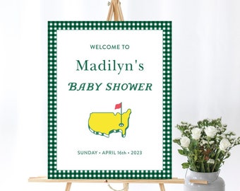 Masters Baby Shower Welcome Sign, Welcome Baby, Sprinkle, Dark Green Gingham, Masters Green, Golf, Let's Par-Tee, Hole In One