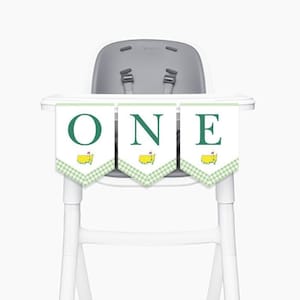 Banner de cadeira alta Green Gingham, golfe, pronto para imprimir, masterizado no primeiro ano, aniversário de golfe, vamos par-Tee, Hole in One, download instantâneo
